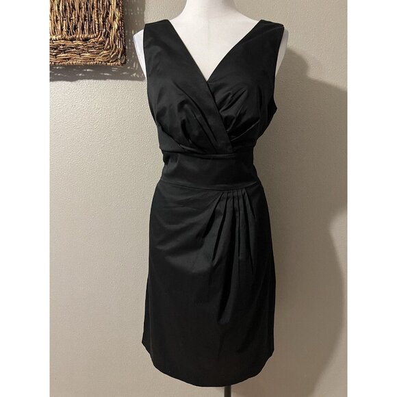 Talbots Black Stretch Cotton Dress 16 Sleeveless V Neck Tie Washable NWT - Picture 5 of 10